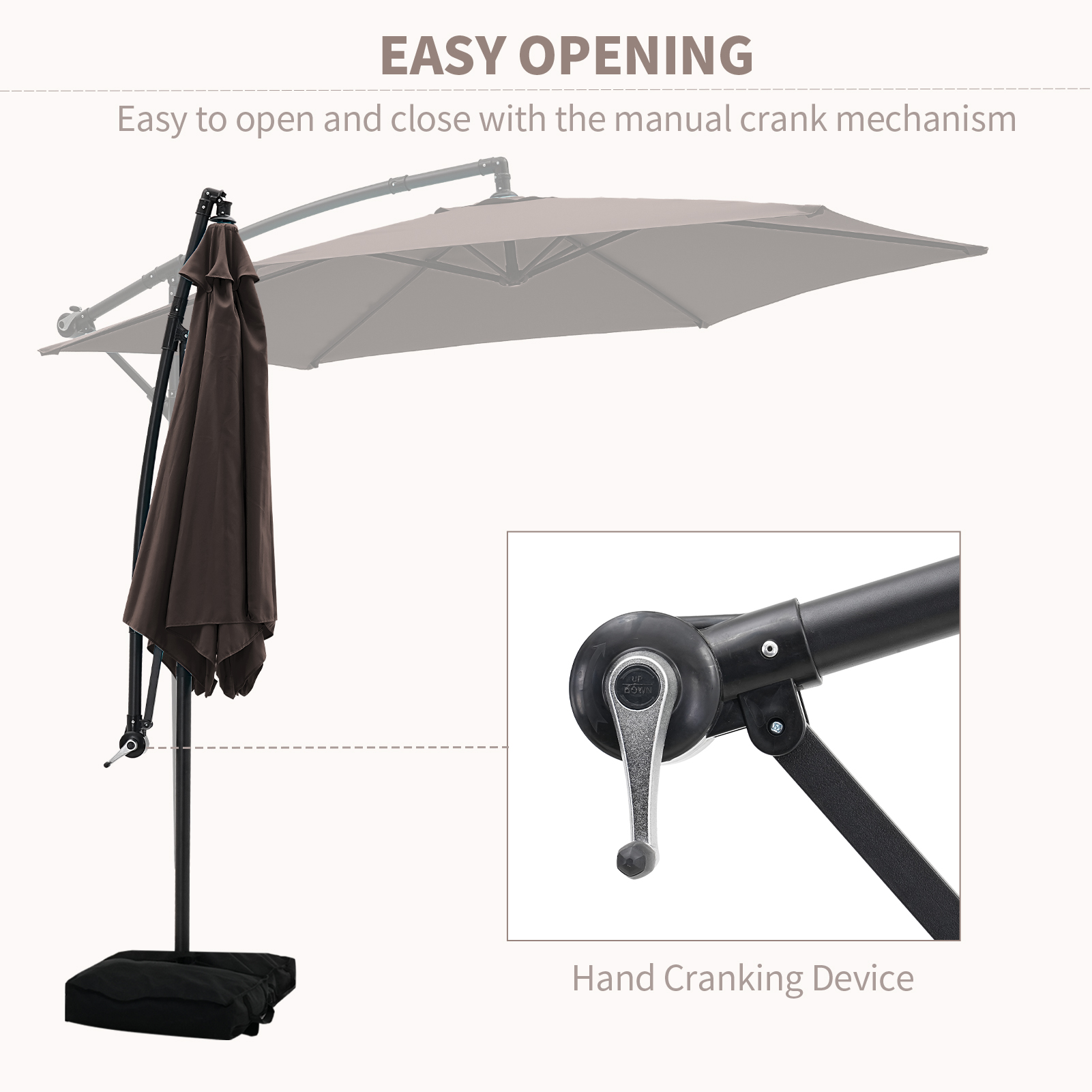 Autlaycil 10 ft Cantilever Offset Outdoor Patio Umbrella with Base Stand Rotate and Tilt - Brown