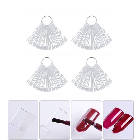 4 Set/200Pcs Clear Nail Swatch Sticks,QZS Fan-shaped Nail Art Tips False Sticks,Clear Display Practice Tool with Metal Screw Ring
