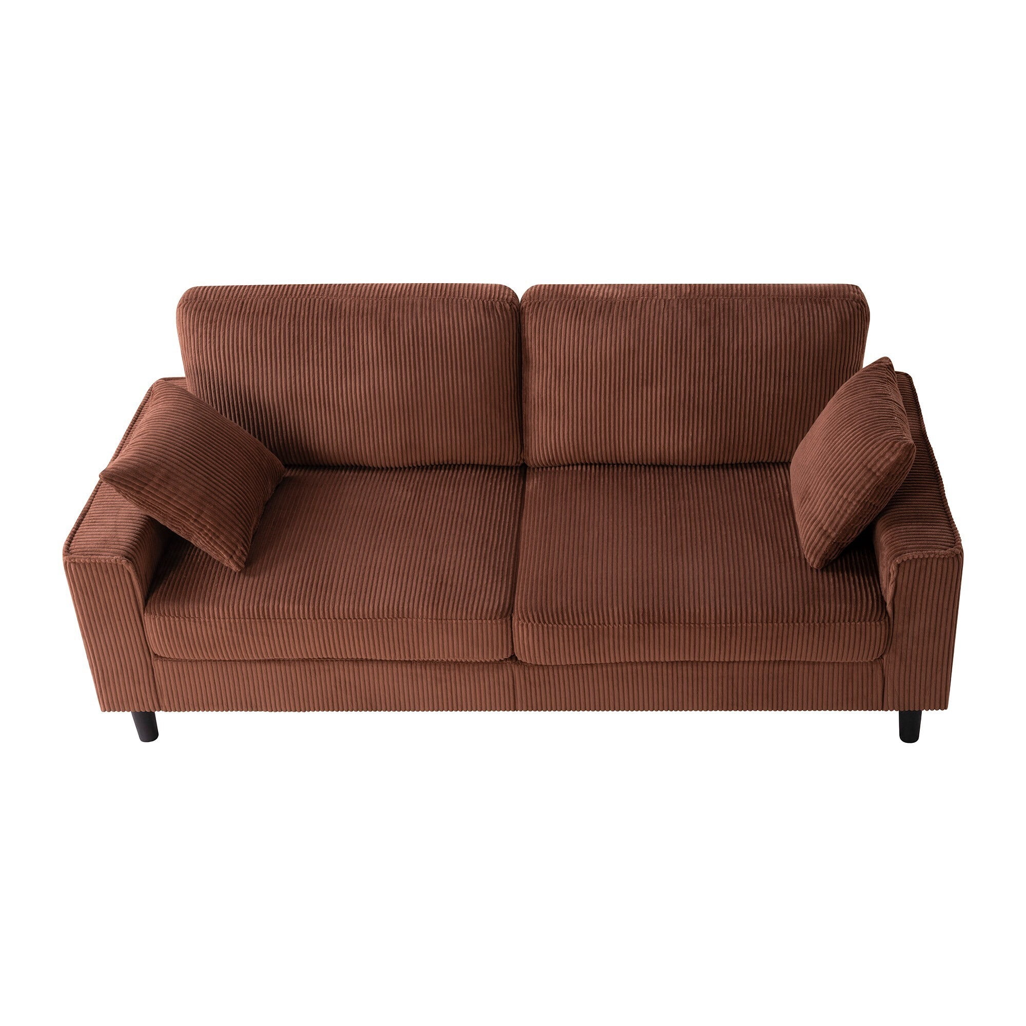 DEALTOPS 82" Corduroy Loveseat Sofa, 2-Seater Upholstered Couch with Sturdy Iron & Wood Frame, Chocolate Brown