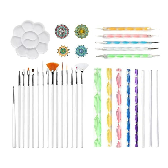 33PCS Mandala Dotting Tools Set with Mandala Stencil/Dotting Tools/Brushes/Paint Tray for Clay Pottery Craft, Painting Rocks, Coloring, Art Drawing