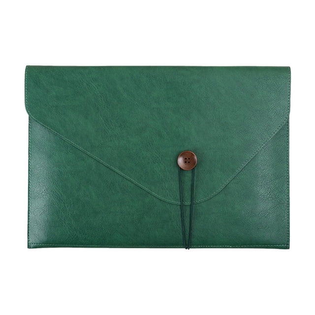 Leodye 1PCS A4 Leather File Briefcase - Button Closure, Large Capacity Portable office Storage Folder -13.89x9.72x1.07in