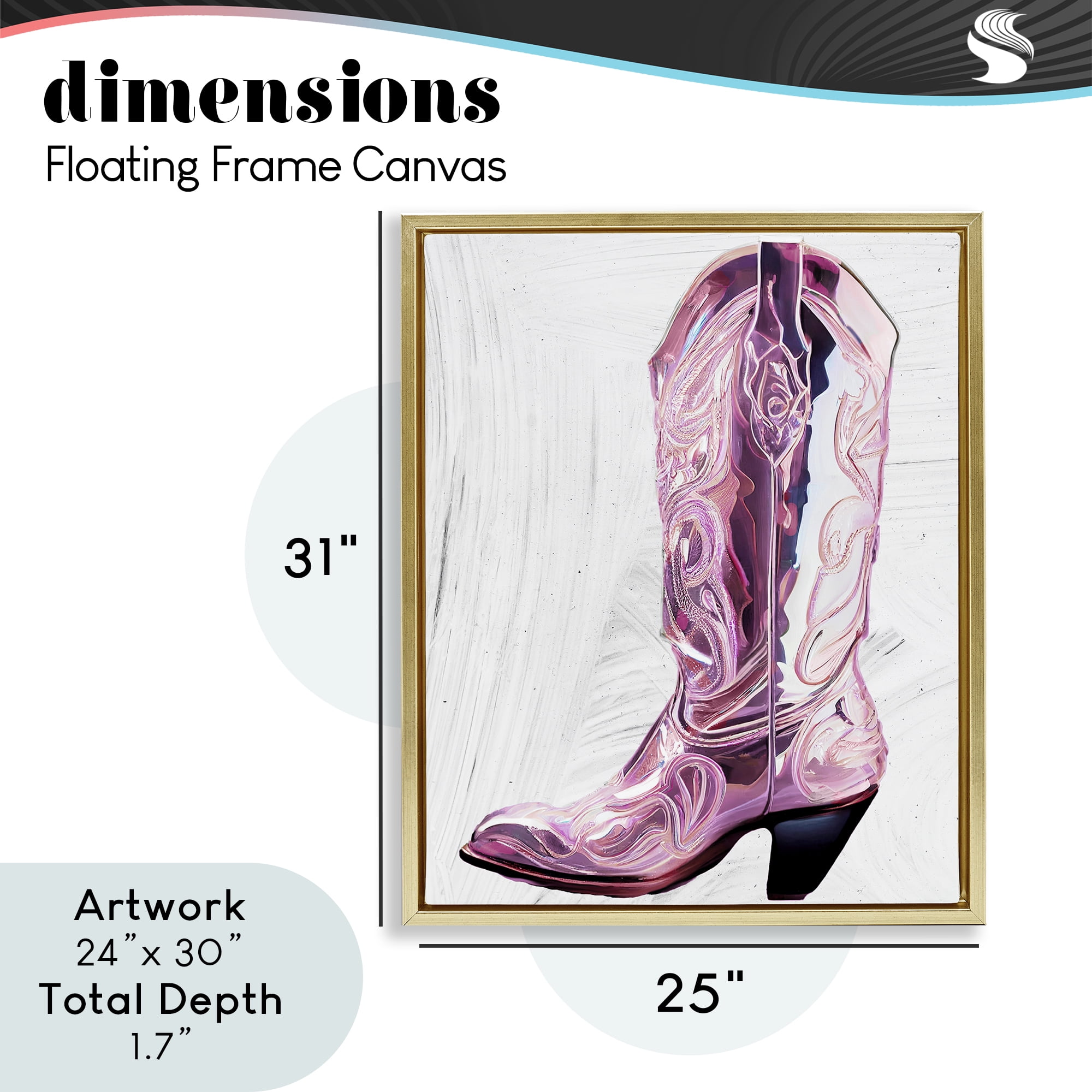 Cowgirl Cinderella's Boot Gold Framed Floater Canvas Wall Art, design by Sasha