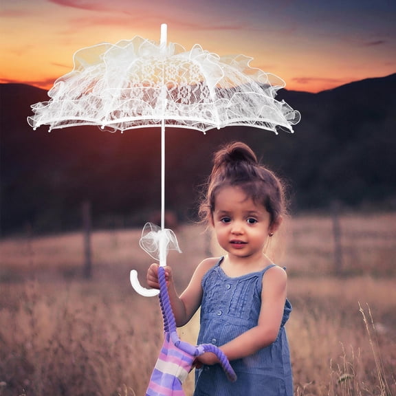 OFFIGAM Kids White Lace Umbrella Lightweight Decorative Accessory for Dance and Photo Props
