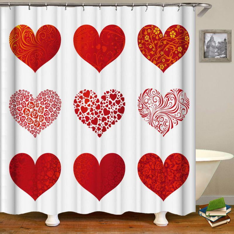 3D Valentine's Day Shower Curtain Red Heart Printing Bathroom Decor