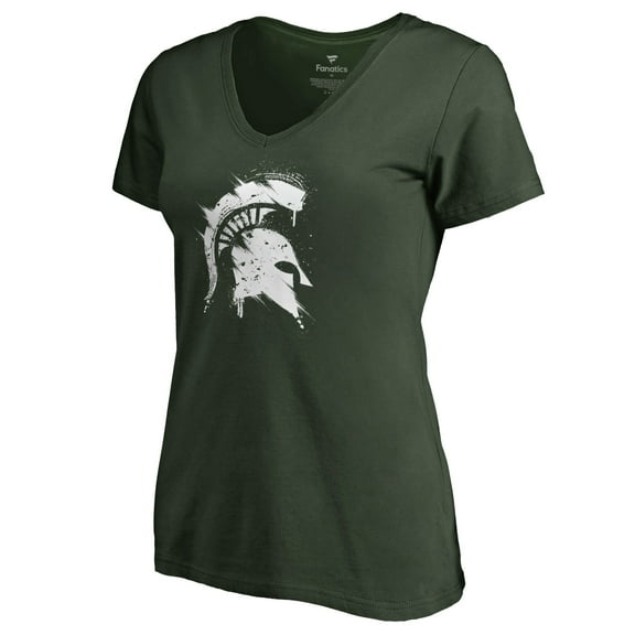 Women's Green Michigan State Spartans Splatter Logo V-Neck T-Shirt
