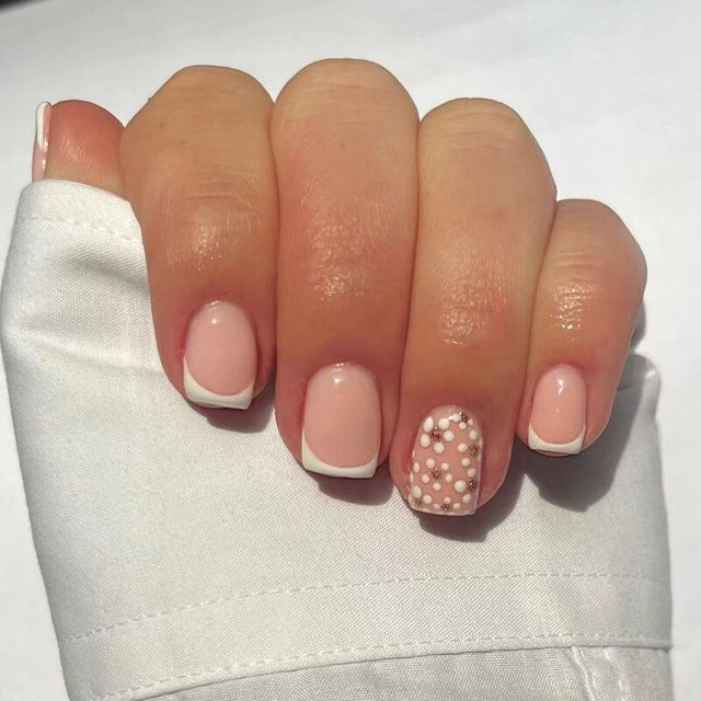 24 Uds uñas postizas cubierta completa uñas postizas elegante rosa degradado brillo francés uñas cortas ataúd uñas postizas cortas prensa en las uñas Tan Jianjun unisex