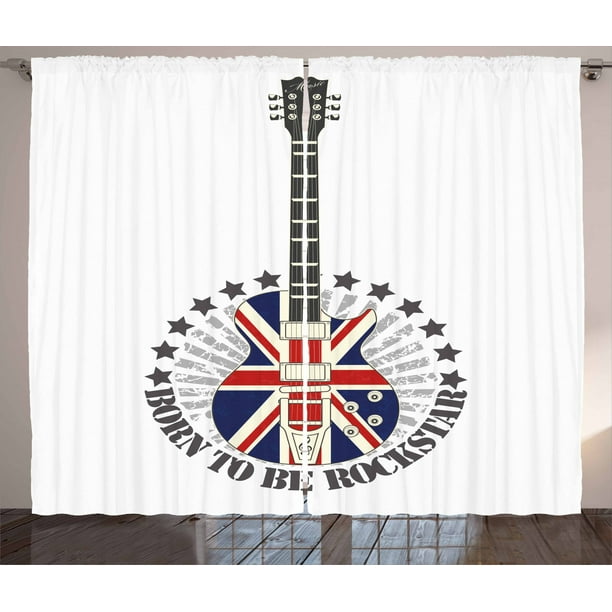 Rock Curtains 2 Panels Set Union Jack Patterned Guitar Stars Design Al Instrument Rock Curtains 2 Panels Set Union, Union Jack Bedroom Curtains