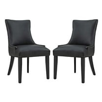 Modway Marquis Dining Chair Faux Leather Set of 2 in Black