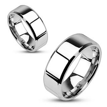 Mirror Polished Flat Wedding 8mm Band Beveled Edge 316L Stainless Steel Ring (SIZE: 9)