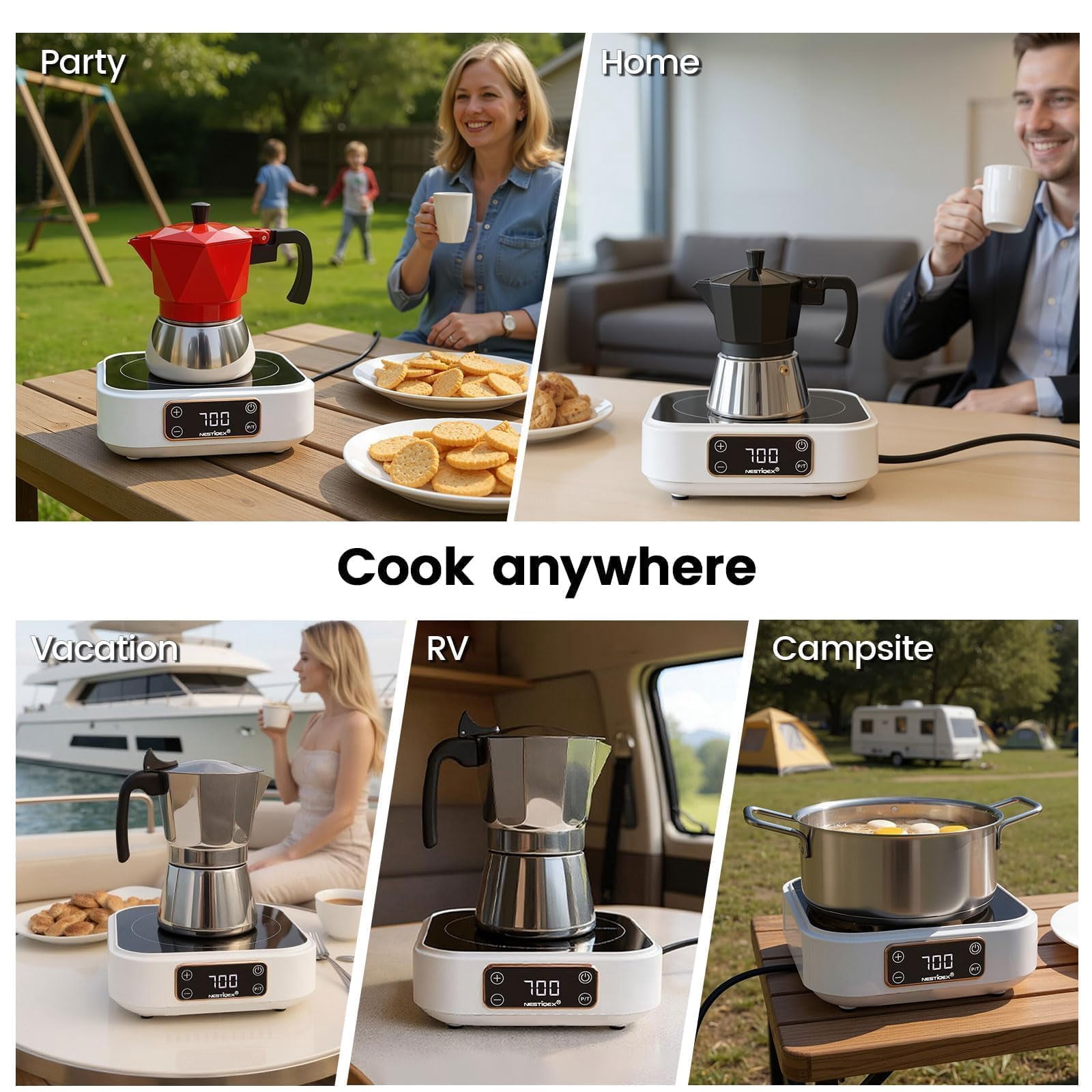 Mini Induction Cooktop 700W, 120V Portable Single Induction Burner Compact Electric Hot Plate for Small Kitchens, Travel, RV, Camping – Quick Heat for Coffee, Tea, Flameless, Easy-Clean