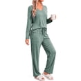 thumbnail image 2 of Fantaslook Soft Pajamas for Women Set Side Slits Long Sleeve Sleepwear 2 Piece Lounge Sets with Pockets, 2 of 11