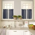 thumbnail image 4 of Beige Striped Kitchen Curtains, Midnight Blue Geometric Simple Retro 3-Piece Kitchen Curtain Valance and Tiers Set 36 Inch Length, Rod Pocket Half Window Curtains for Cafe Living Room Bathroom, 4 of 6