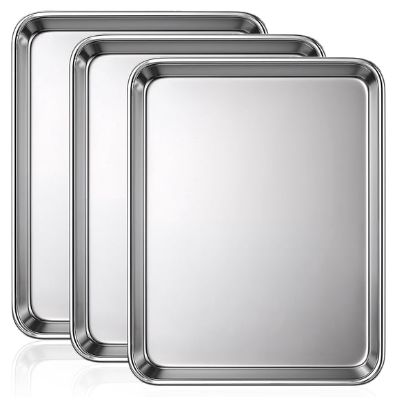 3 Pack 16inch Stainless Steel Baking Sheet, Oven-Safe Cookie Sheets for Baking & Serving, Easy Clean & Dishwasher Safe, Heavy Duty & Sturdy