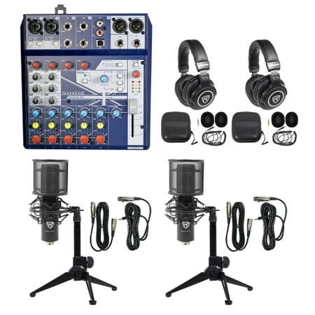 2) Person Podcasting Podcast Bundle w/Soundcraft Mixer+Headphones+Pro (Best Headphones For Podcasting)