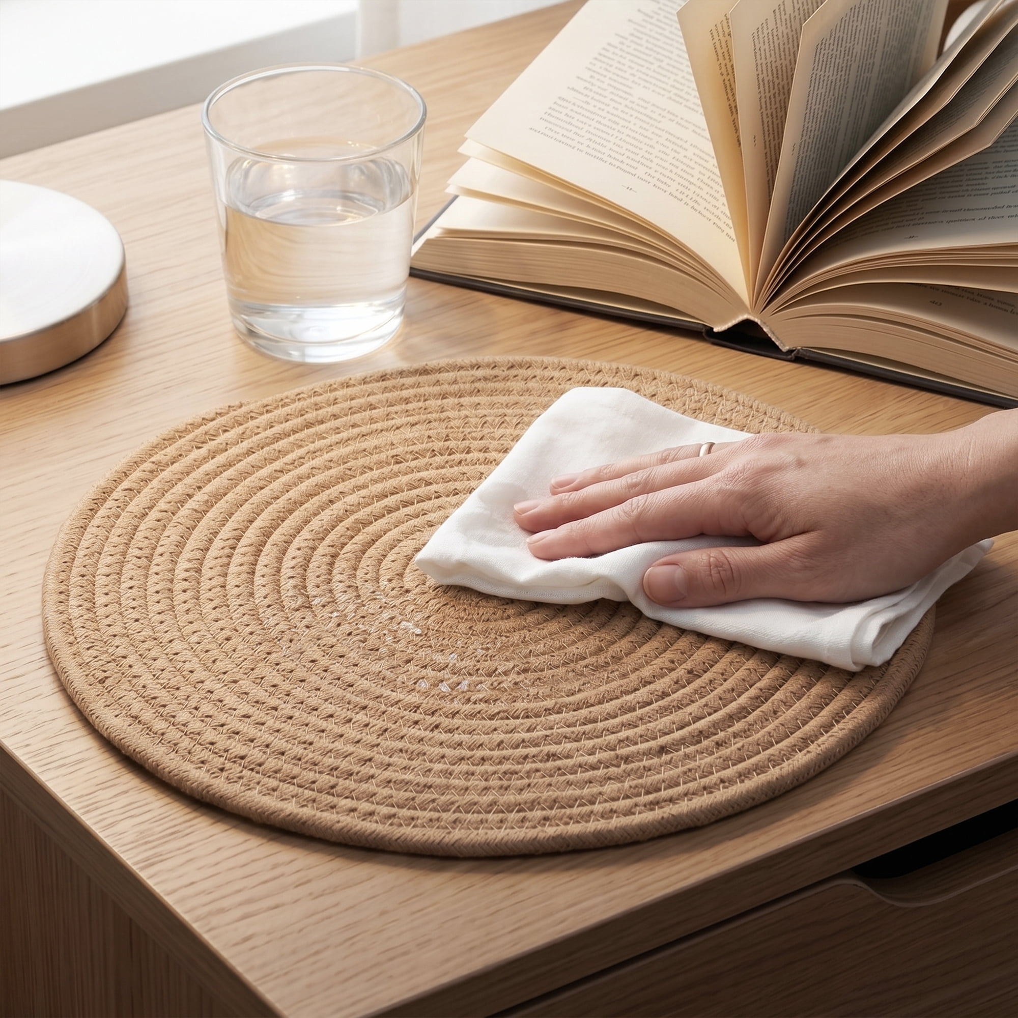 Unique Bargains Placemats Set of 4 Cotton Round Placemats for Dining Table Brown