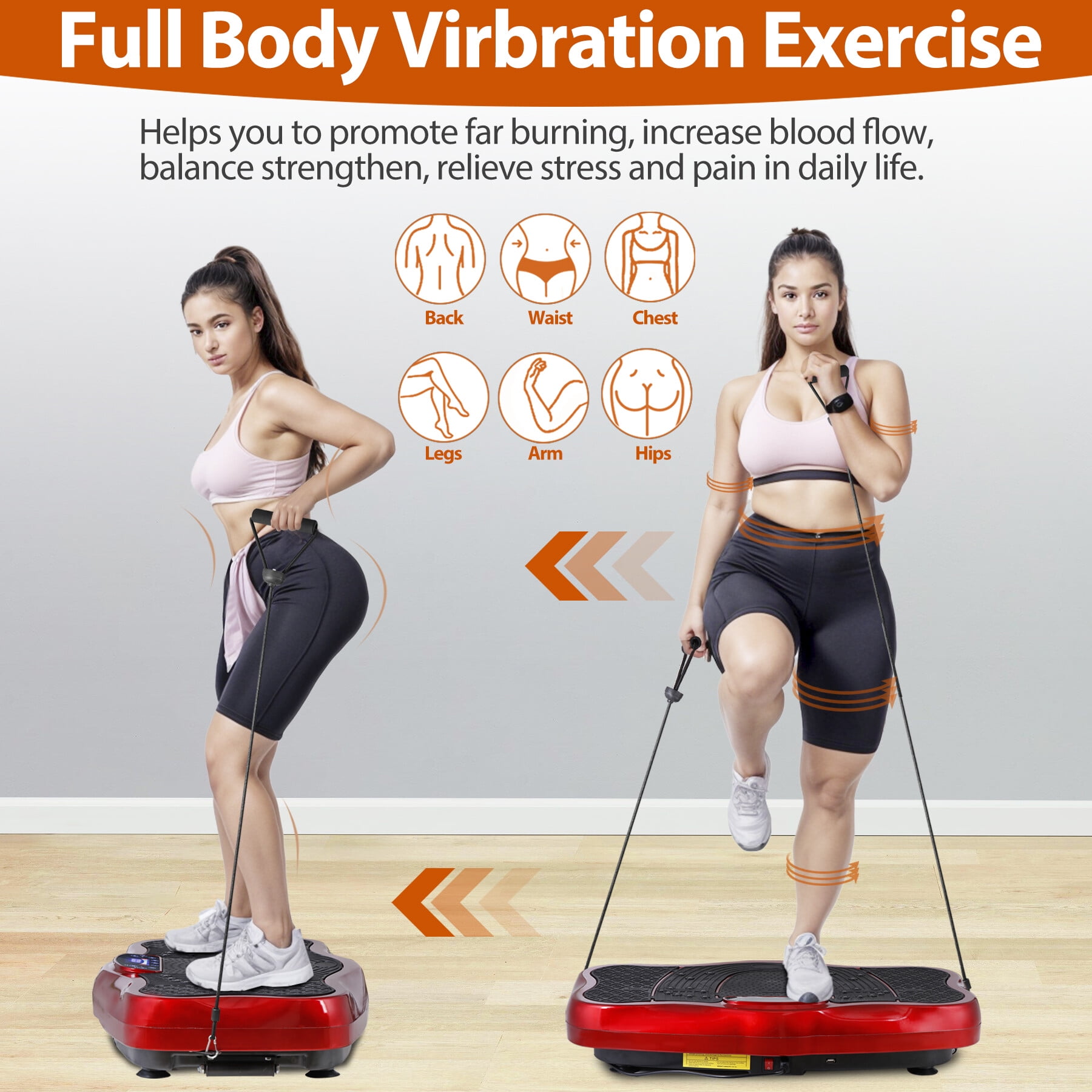 HomGarden Vibration Plate Exercise Machine 120 Levels Full Body Fitness Workout Platform Lymphatic Drainage W/Bluetooth, USB Port, Remote, Red