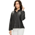 thumbnail image 2 of Made by Johnny Women's Long Sleeve Pearl Beading Button Down Denim Blouse S BLACK, 2 of 4