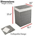thumbnail image 3 of BIRDROCK HOME Single Laundry Hamper with Lid - Grey - Liner Bag - Hand Woven - Small Collapsible Hampers - Foldable Bin - Synthetic PE Rattan - Hand Woven - Clothes Basket, 3 of 7