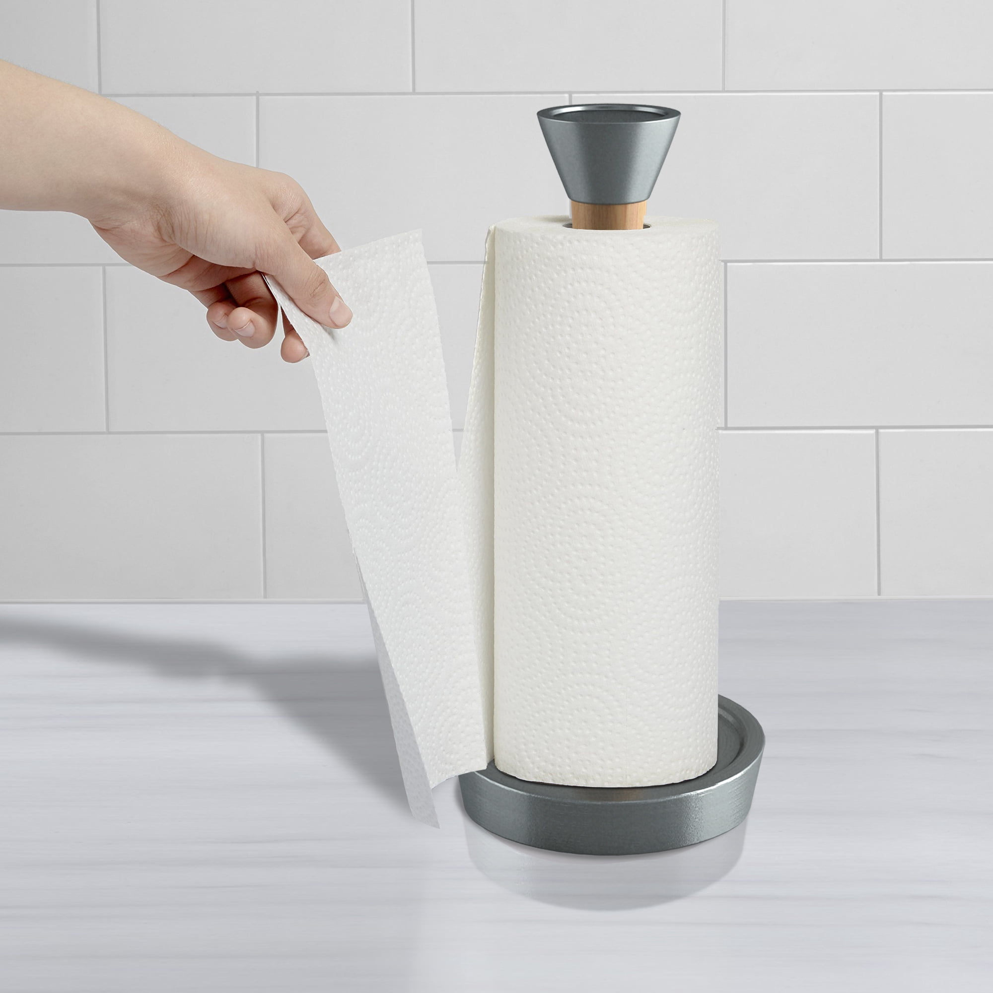 nu steel Wood Standing Paper Towel Holder - Weighted Base for Standard paper towel holder , Black Nickel finish TG-KPTH-17BN