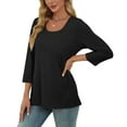 thumbnail image 3 of Olyvenn Women's Casual 3/4 Sleeve T-Shirts Round Neck Cute Tunic Tops Basic Tees Blouses Loose Fit Pullover Black XXL, 3 of 9