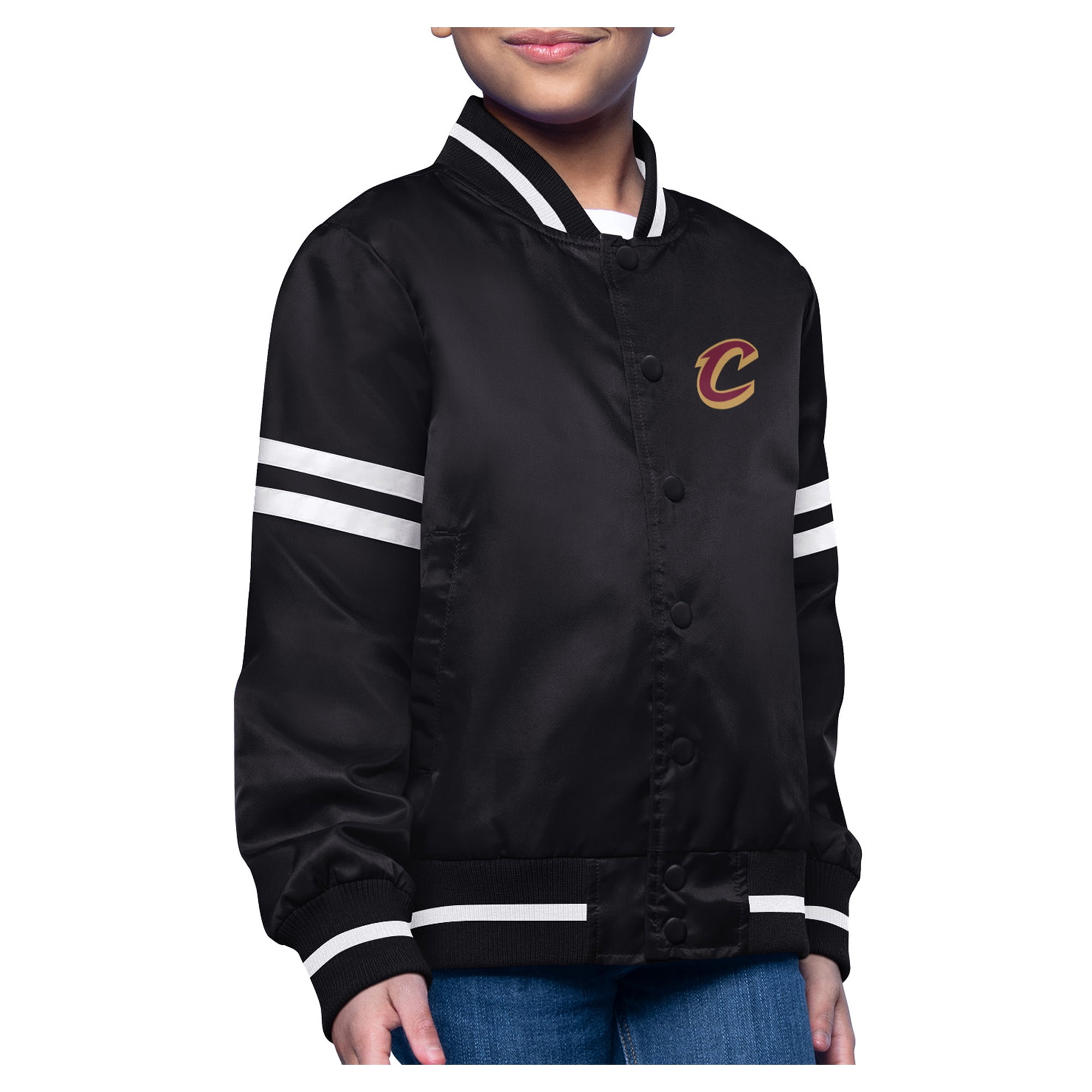 Youth-Starter Black Cleveland Cavaliers Printed Logo Varsity Satin Full-Snap Jacket