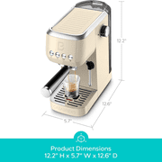CASABREWS 3700 Essential Espresso Machine, 20 Bar Coffee Maker with PID Temperature Control, Pre-Infusion, Steam Wand & Stainless Steel Design, Cream.