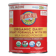 Earths Best Organic Dairy Powder Baby Formula with Iron DHA & ARA, 32 oz Canister