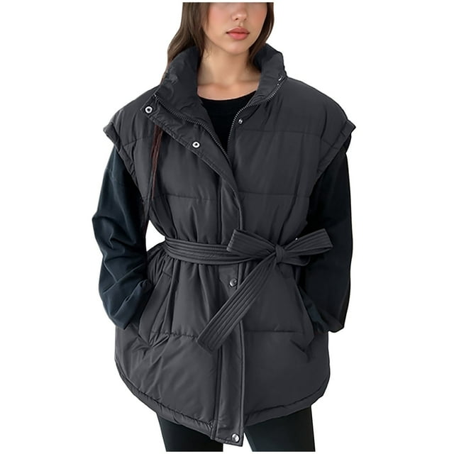 Économies d'Automne/hiver! srobpty Veste Matelassée Sans Manches pour Femmes, Veste à Capuche Décontractée Colorée à Manches Longues pour Dames Noire, G