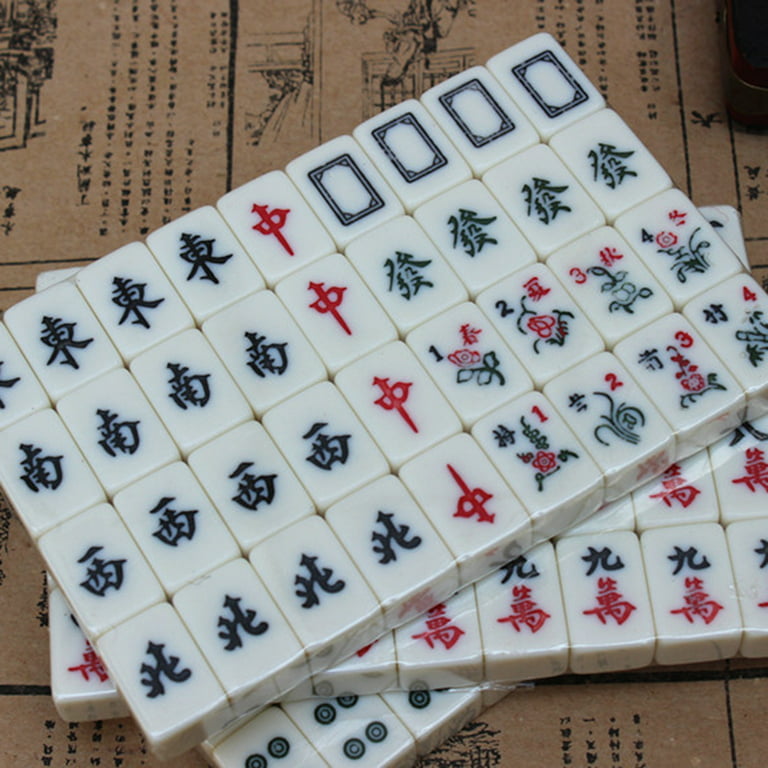 Vintage Chinese Mahjong Set Traditional 144 Tiles Mah-Jong Game Set w/ Case  Box
