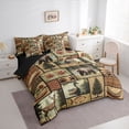 thumbnail image 3 of Homewish Bear Deer Duck Bedding Comforter Set 7pcs, Rustic Hunting Wildlife King Bedding Sets, Brown Vintage Patchwork Reversible Bed Sheets, Super Cozy Room Decor, 3 of 7