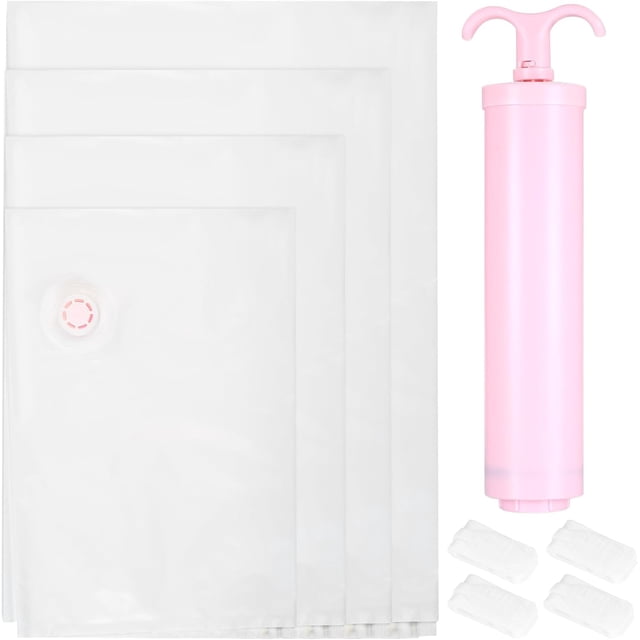PinesC Vacuum Storage Bags, 4pcs Vacuum Sealed Storage Bags with Hand Pump for Clothes, Clothing, Bedding, Comforters Blankets, Duvets, Pillows, Packing, Travel - Small/Medium/Large/