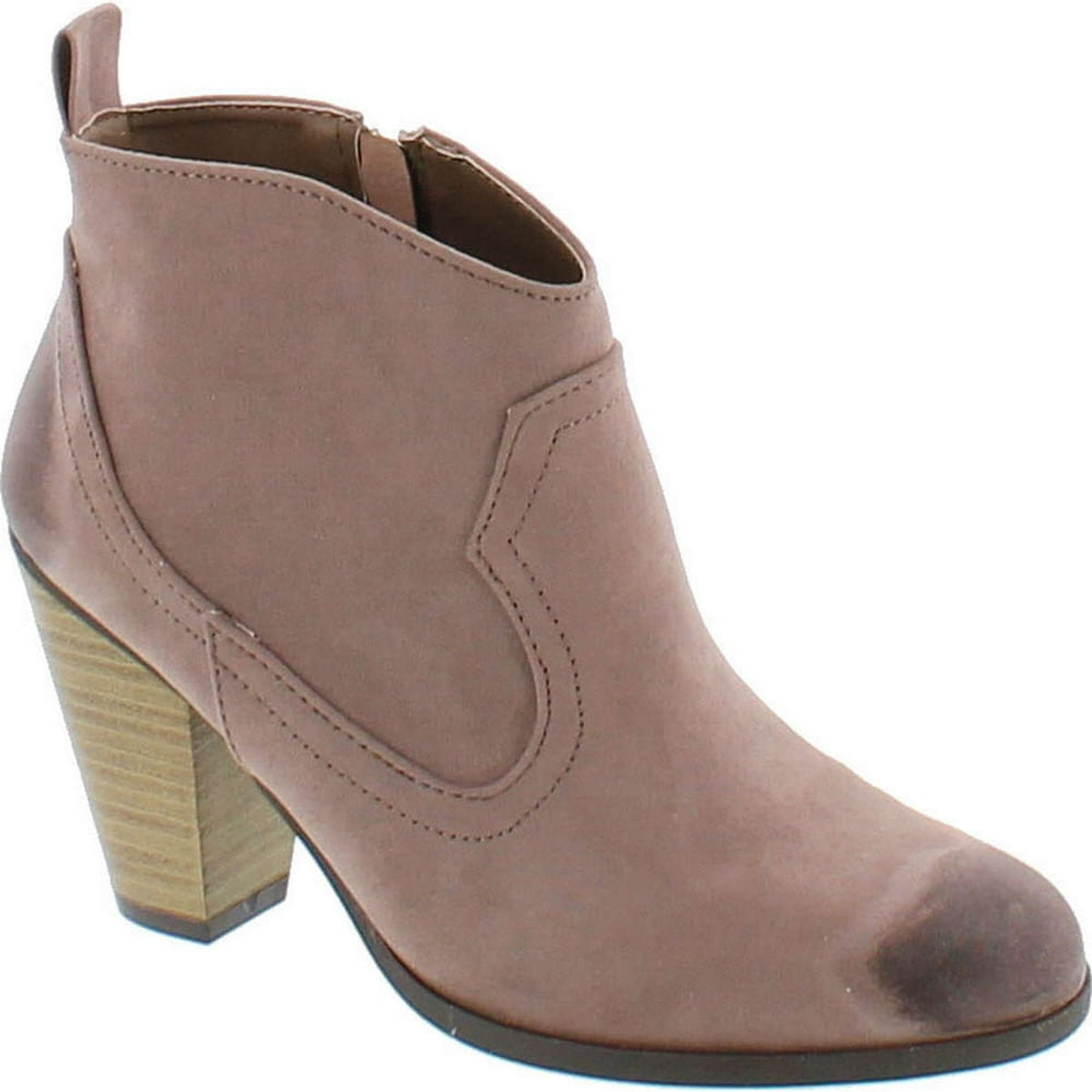 Qupid - Qupid Western Slip On Stacked Heel Bootie - Distressed Ankle Pull Cowboy Women's Boot