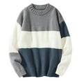 thumbnail image 1 of Fall Winter Men Sweater Knitted Colorblock Loose Round Neck Long Sleeve Thick Elastic Pullover Warm Mid Length Unisex Sweater, 1 of 5