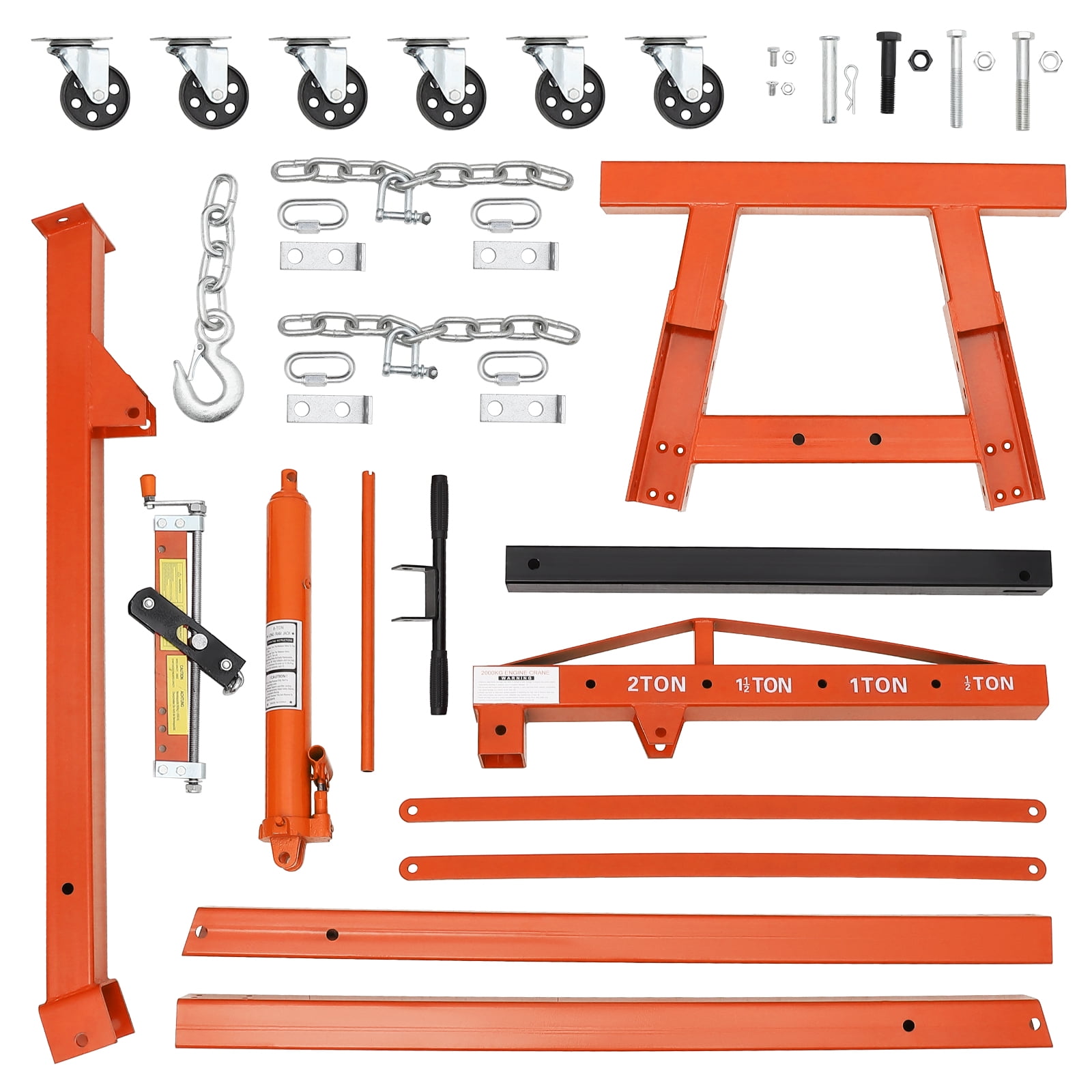 Towallmark Folding Engine Hoist, Cherry Picker with Lever and 6 Casters,Heavy Duty Hydraulic Shop Crane, 2 Ton Max, Orange