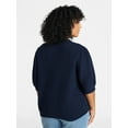 thumbnail image 3 of Terra & Sky Women's Plus Size Textured Crewneck Cardigan with Short Sleeves, Midweight, Size 0X-5X, 3 of 6