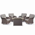 thumbnail image 2 of PARKWELL 5 Piece Outdoor Conversation Set with High-Back Swivel Glider Chairs Set of 4 and 41-Inch 2-in-1 Propane Fire Pit Table, 50,000 BTU Patio Furniture for Garden, Deck, Backyard, Brown/Gray, 2 of 10