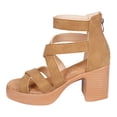 thumbnail image 5 of Rokment Women's Platform Chunky Block High Heels Dressy Sandals 2026 Trendy Casual Leather Square Toe Ankle Strap Heeled Strappy Summer Shoes with Back Zipper Brown Size 6.5, 5 of 5