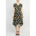 thumbnail image 2 of Perceptions V-Neck Short Sleeve Gathered Side Floral Print ITY Dress-NAVY YELLOW / XL, 2 of 3