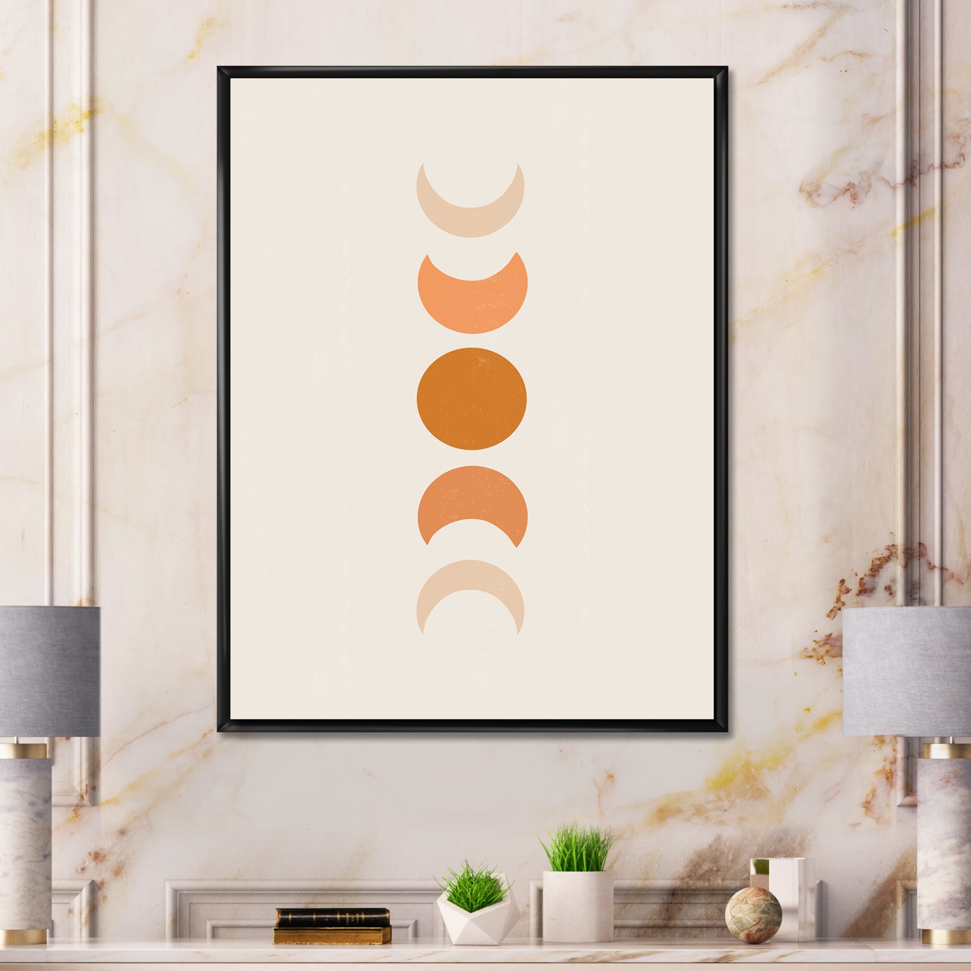 Designart 'Minimalist Different Moon Phases' Modern Framed Canvas Wall Art Print