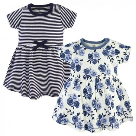 UPC: 0660168678130 | Touched by Nature Baby and Toddler Girl Organic Cotton Short-Sleeve Dresses 2pk  Navy Floral  4 Toddler