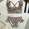 thumbnail image 5 of vigerkar Big Girl Swimsuit Leopard Ruffle Swimwear Bikini Tankini Sunsuit 2Pcs Summer Bathing Suit (Khaki, 7-8 Years), 5 of 9