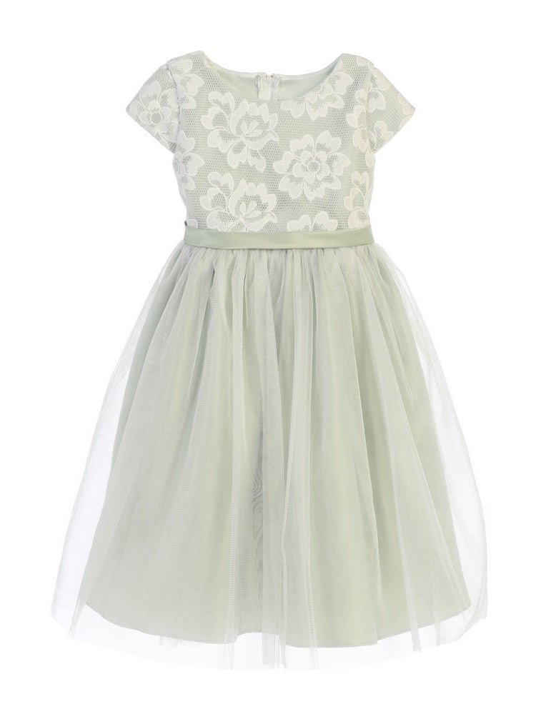 Sweet Kids Sweet Kids Little Girls Sage Floral Sponge Mesh Tulle