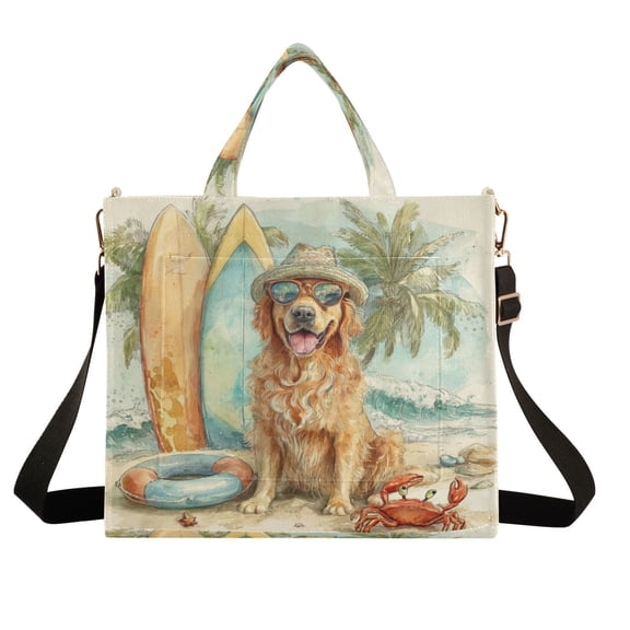 Wobogo Summer Golden Retriever Corduroy Tote Bag for Women Travel Crossbody Bag Purse Women Shoulder Bags Work Handbags Daily Commuter Bag 10.2×9inch