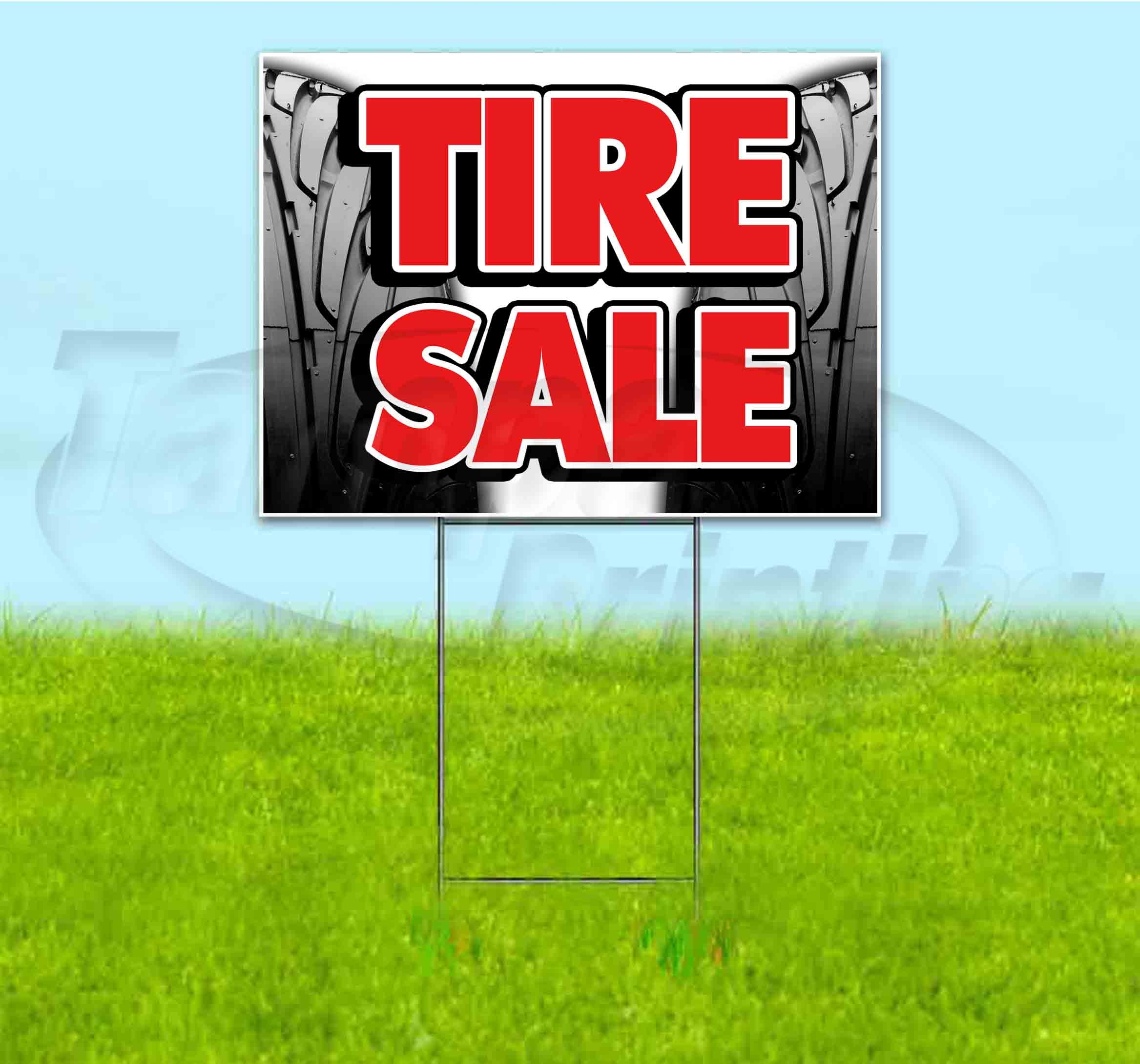 Tire Sale Tread (18" x 24") Yard Sign, Includes Metal Step Stake