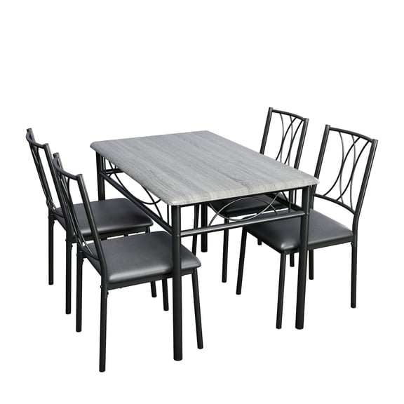 Rugerasy 5 Piece Dining Table Set for 4, Metal Frame Rectangular Dining Room Table Set for Kitchen, Dining Room,Grey