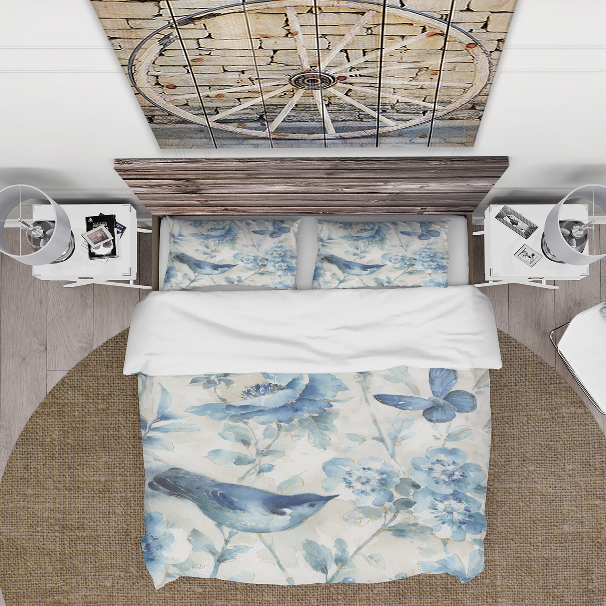 Designart 'Indigold Bird Cottage Family II' Cottage Duvet Cover Set