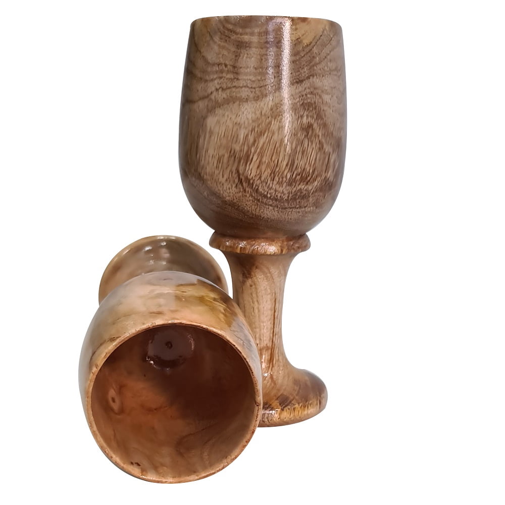 CollectiblesBuy Rustic Wooden Chalice Set of 2 Wood Goblet Kitchen Gift & Home Decor Handcrafted Wooden Goblet Drinking Wine Beer Ale Glass