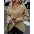 thumbnail image 1 of Suéter casual ajustado con cuello en V y jacquard cruzado de color sólido para otoño/invierno de Europa y Estados Unidos, 1 of 6