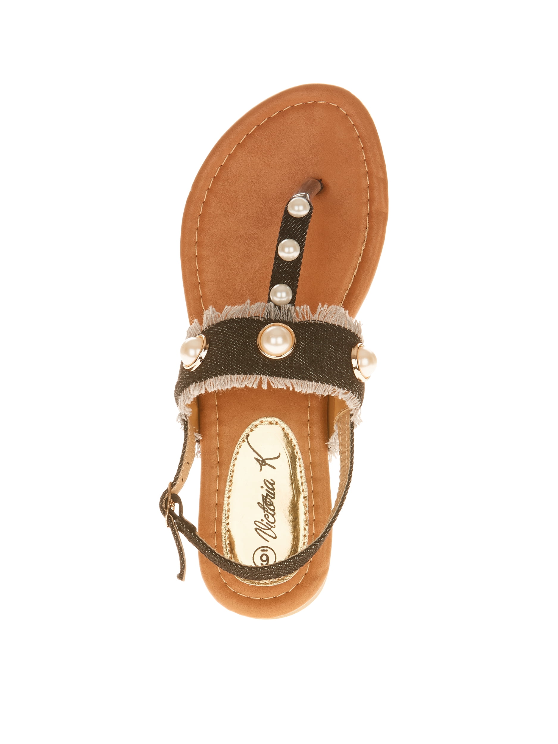 Victoria K Women's Denim and Pearls Sandals