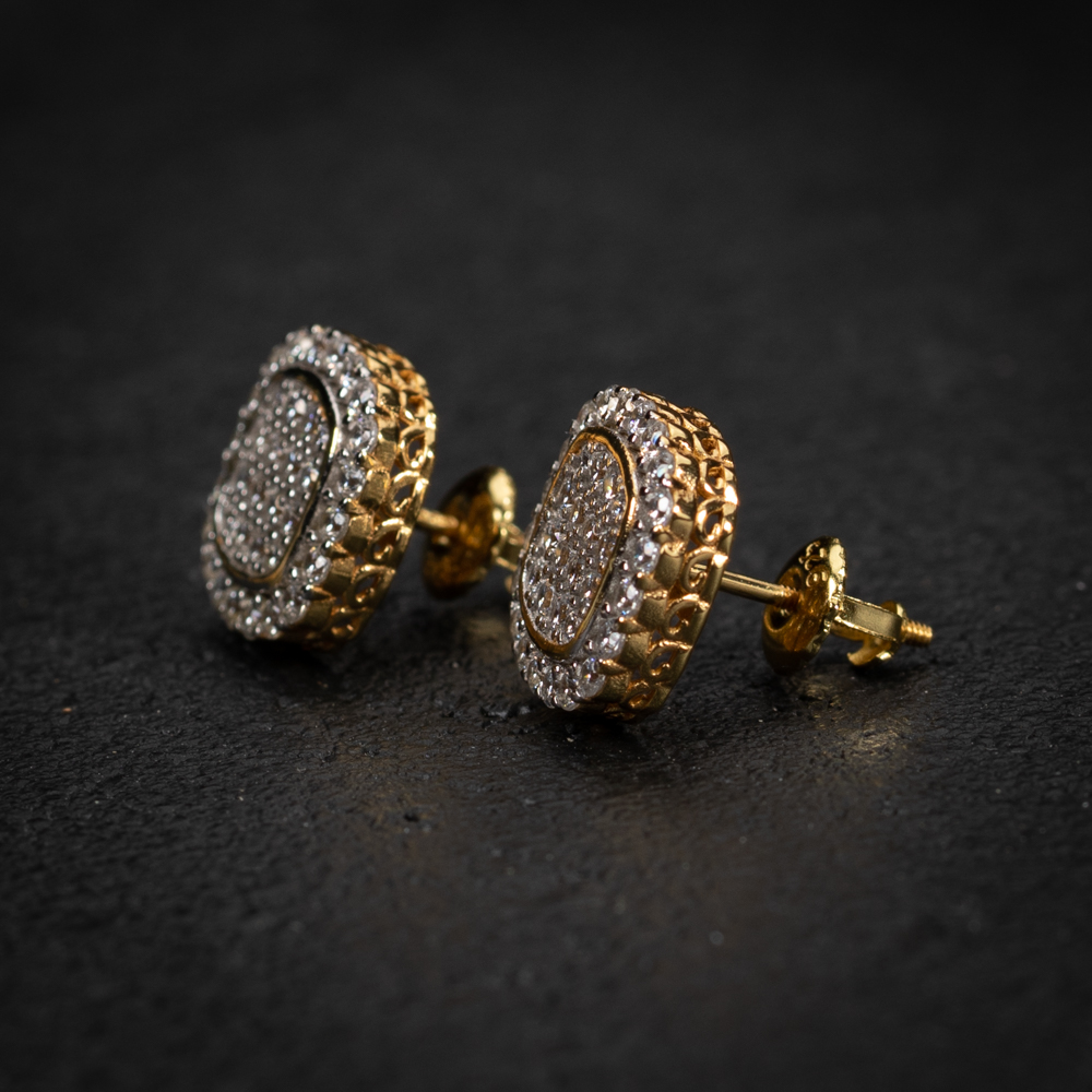 Men's Hip Hop Sterling Silver Iced Cz Flower Set Cluster Stud Screw Back Earrings